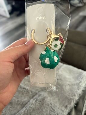 5/$25 Mint Green and White Soccer Ball Keychain with Gold Hardware